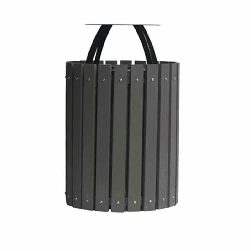 Outdoor Park Round Wood Garbage Trash Can Outside Public Recycle Waste Bin