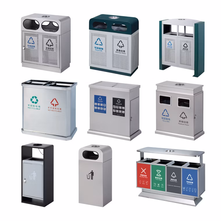 New Design Trash Receptacle Elegant Metal Indoor/Outdoor Refuse Rubbish Bin for Outdoor