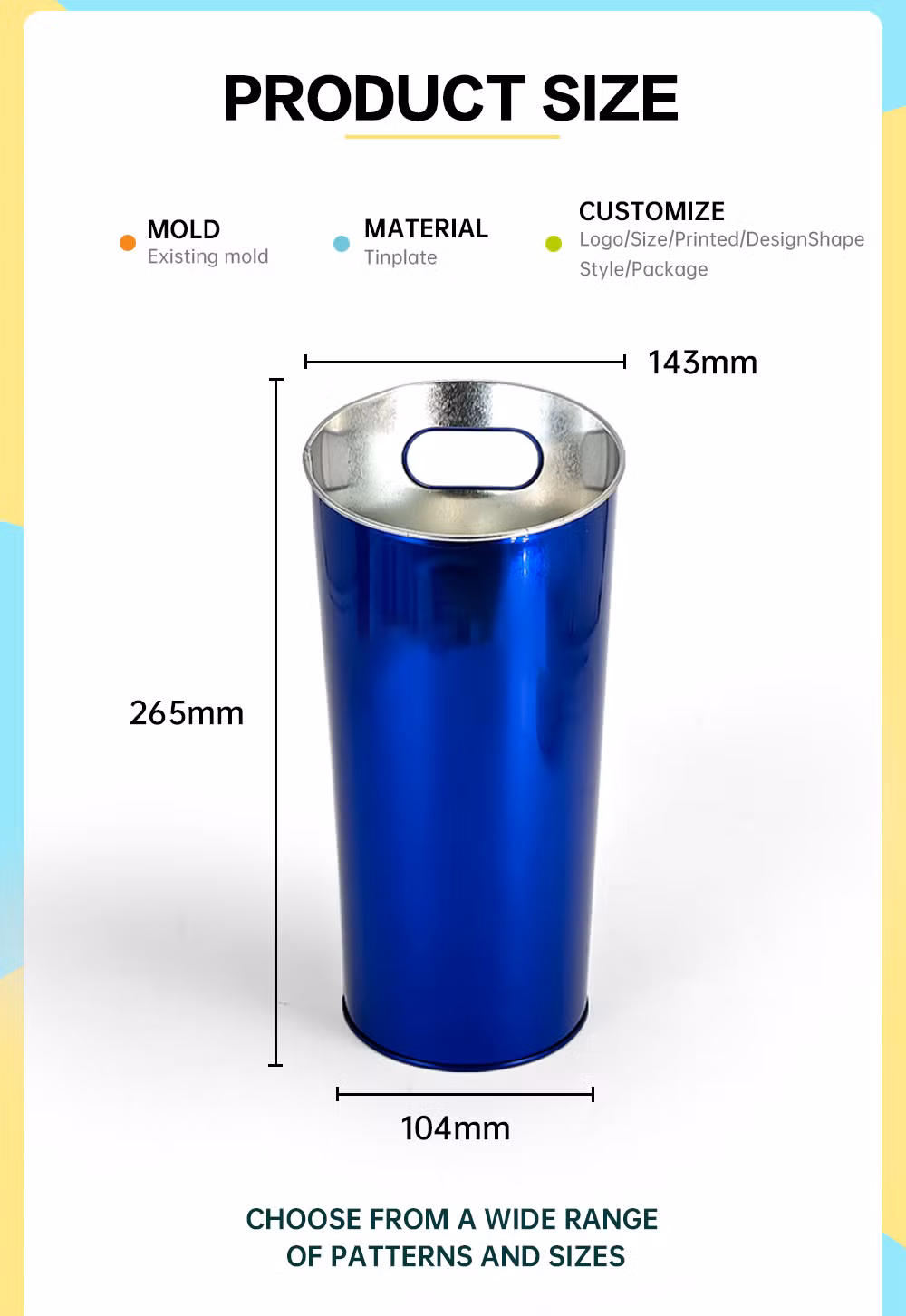 Fashion Blue Oblique Design Wine Ice/Popcorn Tin Bucket