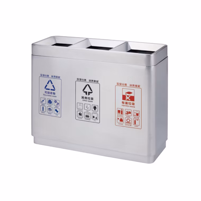 Plastic Trash Receptacle Rust-Resistant Stainless Steel Garbage Can Refuse Bin for Outdoor