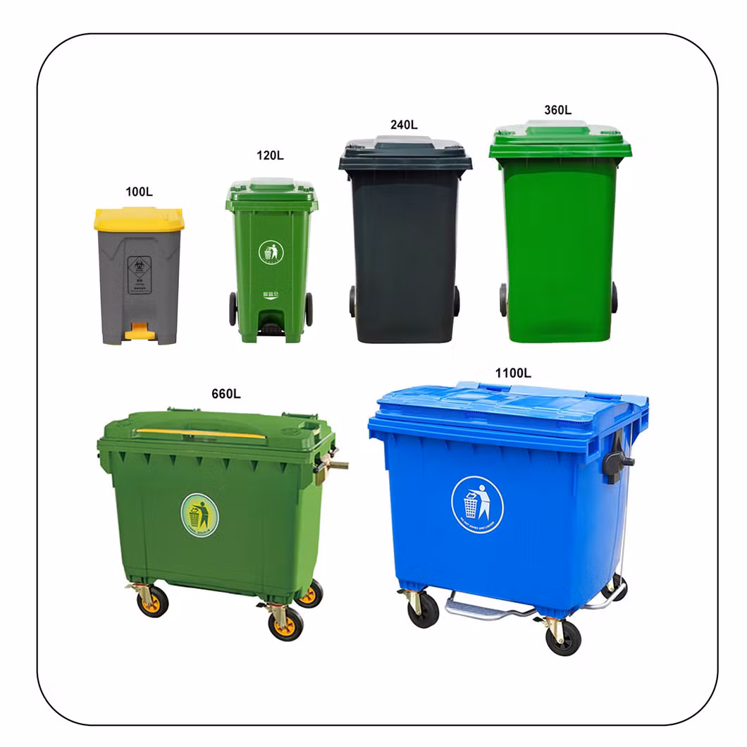 120L 240L 360L 660L 1100L Waste Bin Manufacturer Eco Green Plastic Trash/Dust/Wheelie/Garbage Bin for Municipal/Community Street/Park
