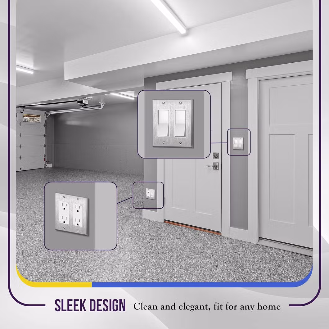 2-Gang Decorator Switch or Receptacle Outlet Metal Wall Plate Stainless Steel