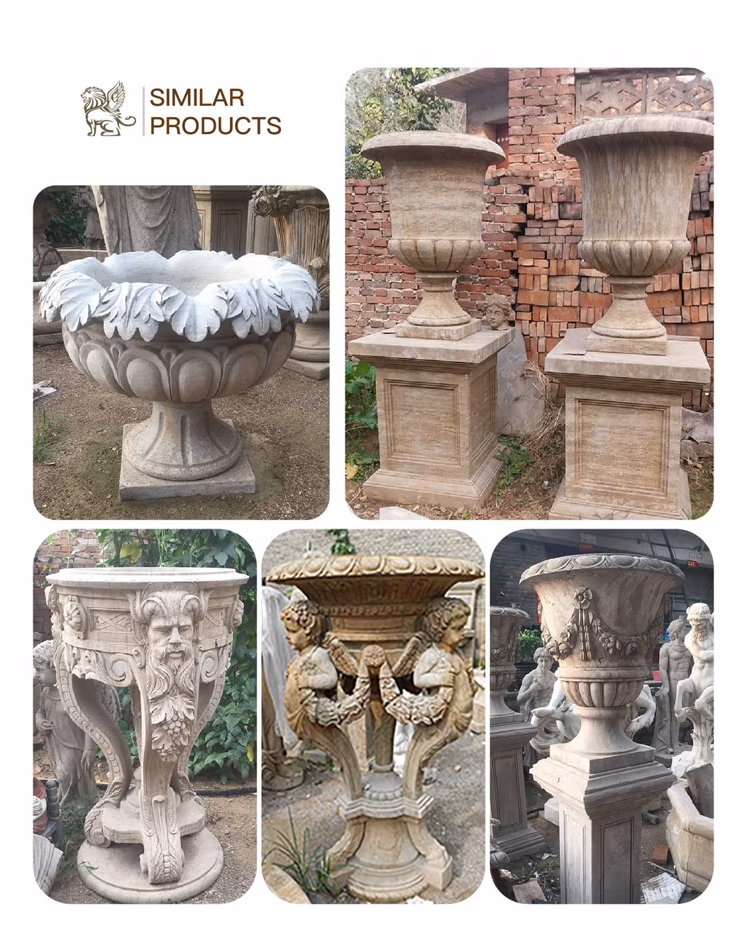 Home Design Large Garden Handcarved White Marble Planter Urns Natural Stone Flower Pot Factory Price