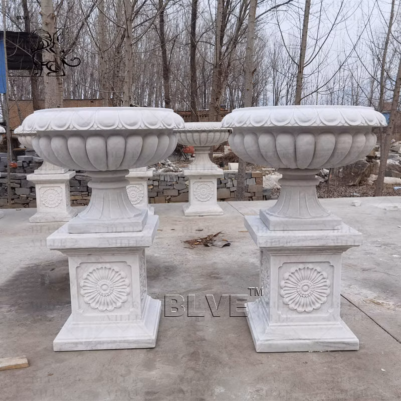 Home Design Large Garden Handcarved White Marble Planter Urns Natural Stone Flower Pot Factory Price