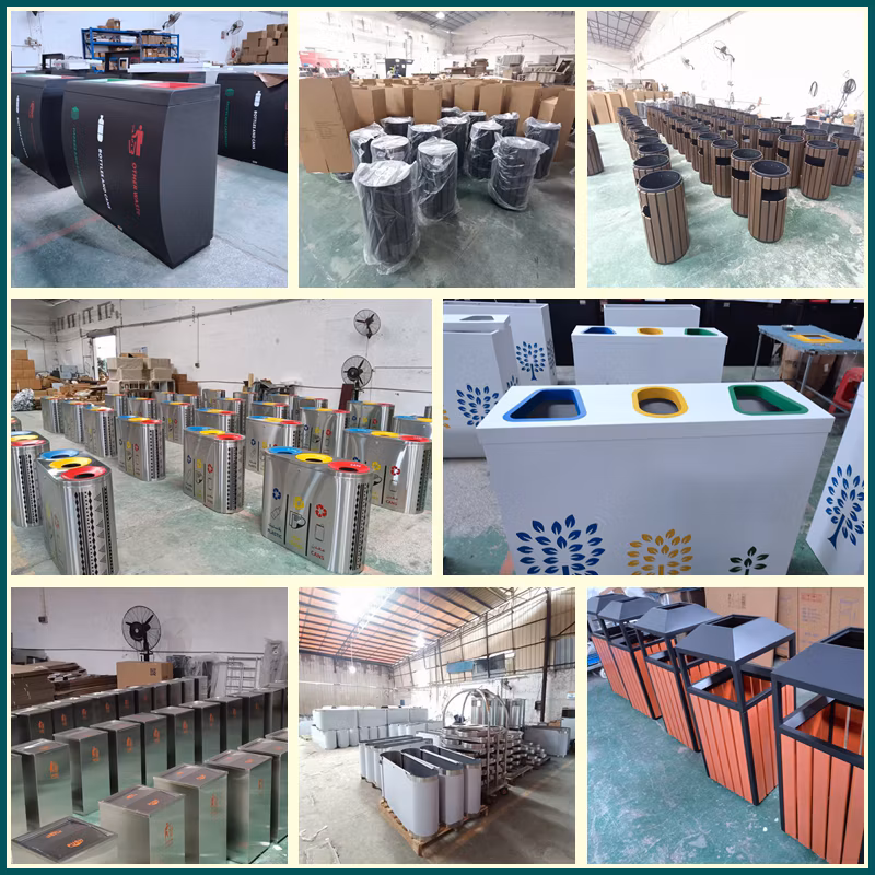 Plastic Wood Outdoor Customized Public Metal Steel Trash Can Waste Sorting Garbage Recycle Bin