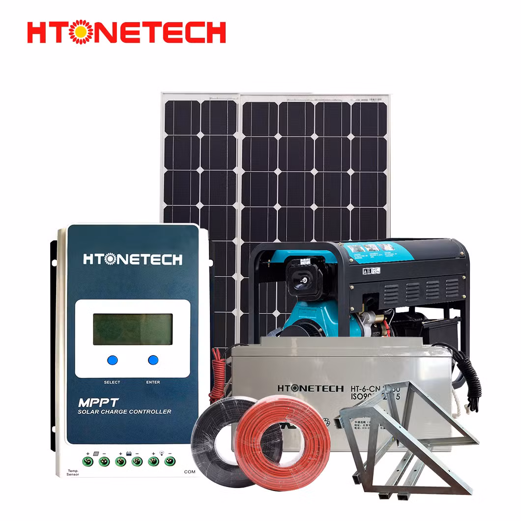 Htonetech 5kw off Grid Solar Power System Complete Kit China 12 Volt Monocrystalline Solar Panel Single Cylinder Electric Diesel Generator 40kwh Solar System