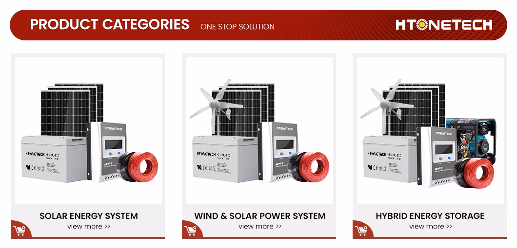 Htonetech 5kw off Grid Solar Power System Complete Kit China 12 Volt Monocrystalline Solar Panel Single Cylinder Electric Diesel Generator 40kwh Solar System