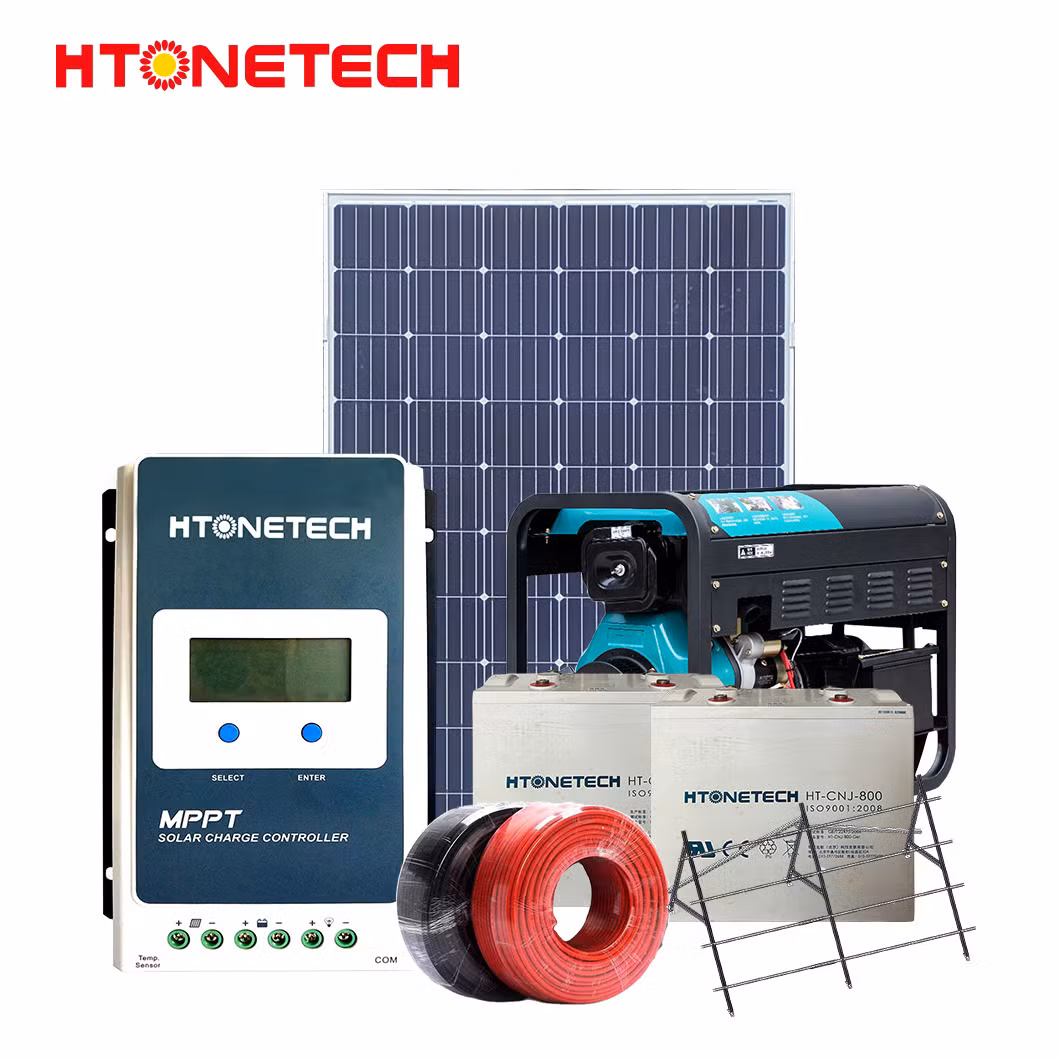 Htonetech 5kw off Grid Solar Power System Complete Kit China 12 Volt Monocrystalline Solar Panel Single Cylinder Electric Diesel Generator 40kwh Solar System