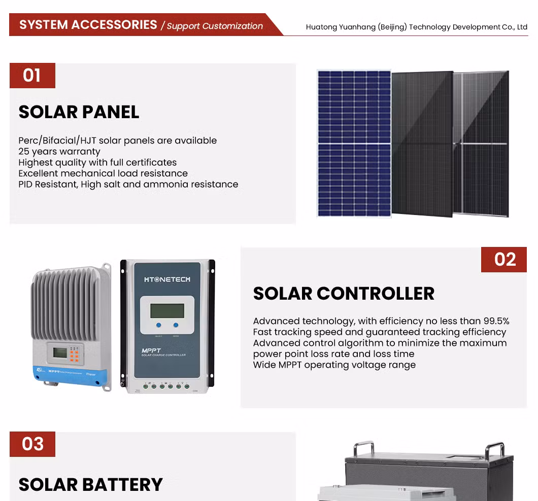 Htonetech 5kw off Grid Solar Power System Complete Kit China 12 Volt Monocrystalline Solar Panel Single Cylinder Electric Diesel Generator 40kwh Solar System