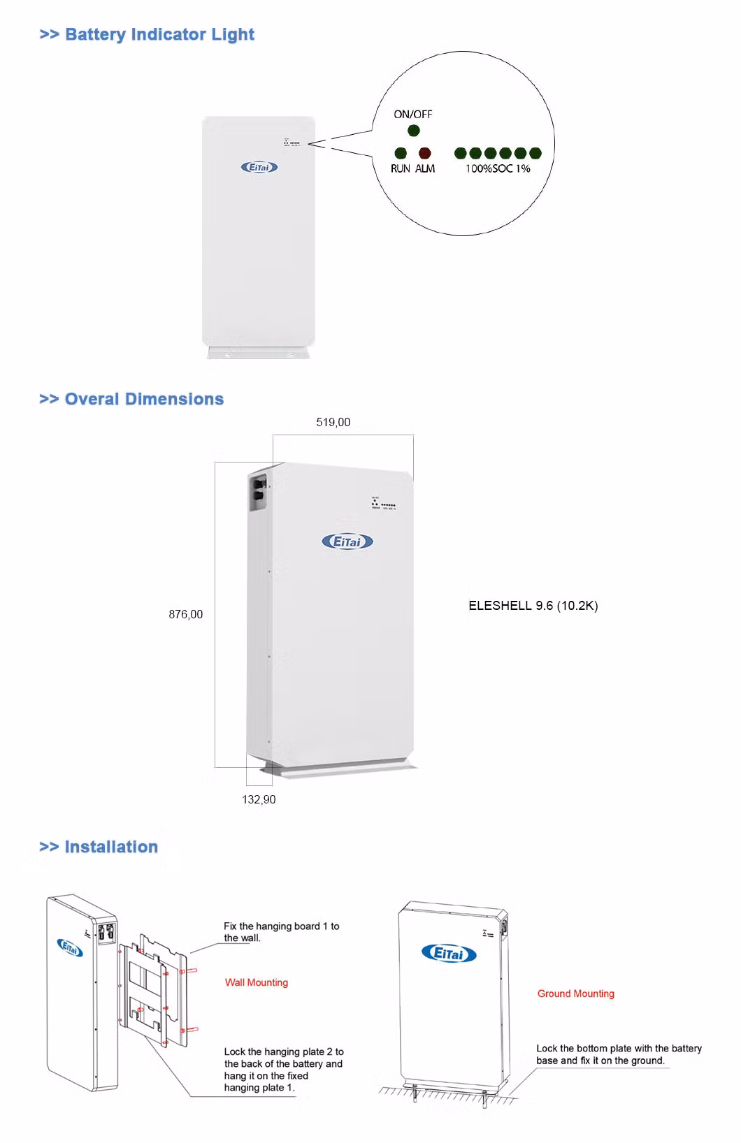 Eitai Solar Deep Cycle Energy Storage Powerwall Lithium Ion High-Capacity 51.2V 48V 200ah for Renewable Energy Solutions LiFePO4 Battery