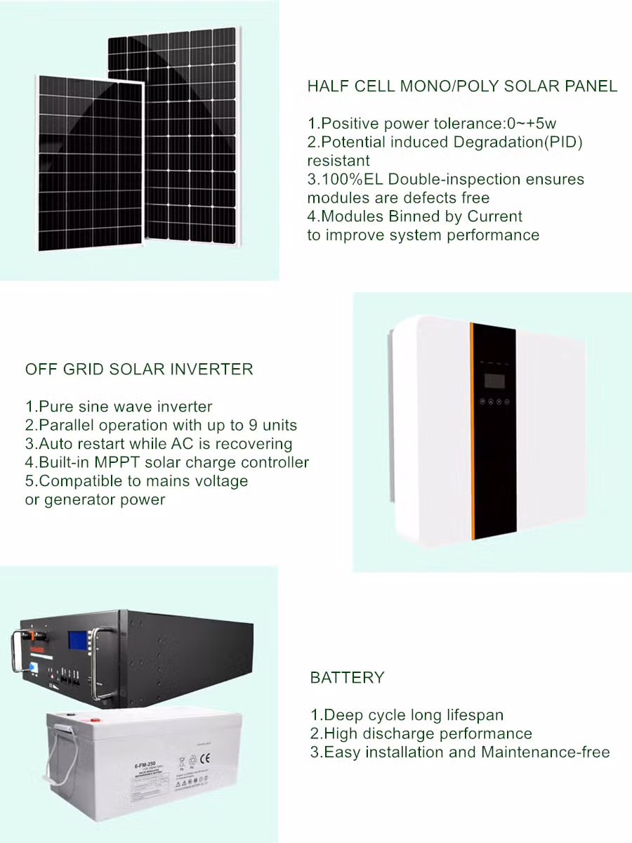 Residential 30kw 220V Home Electric Solar Energy System off Grid with Battery