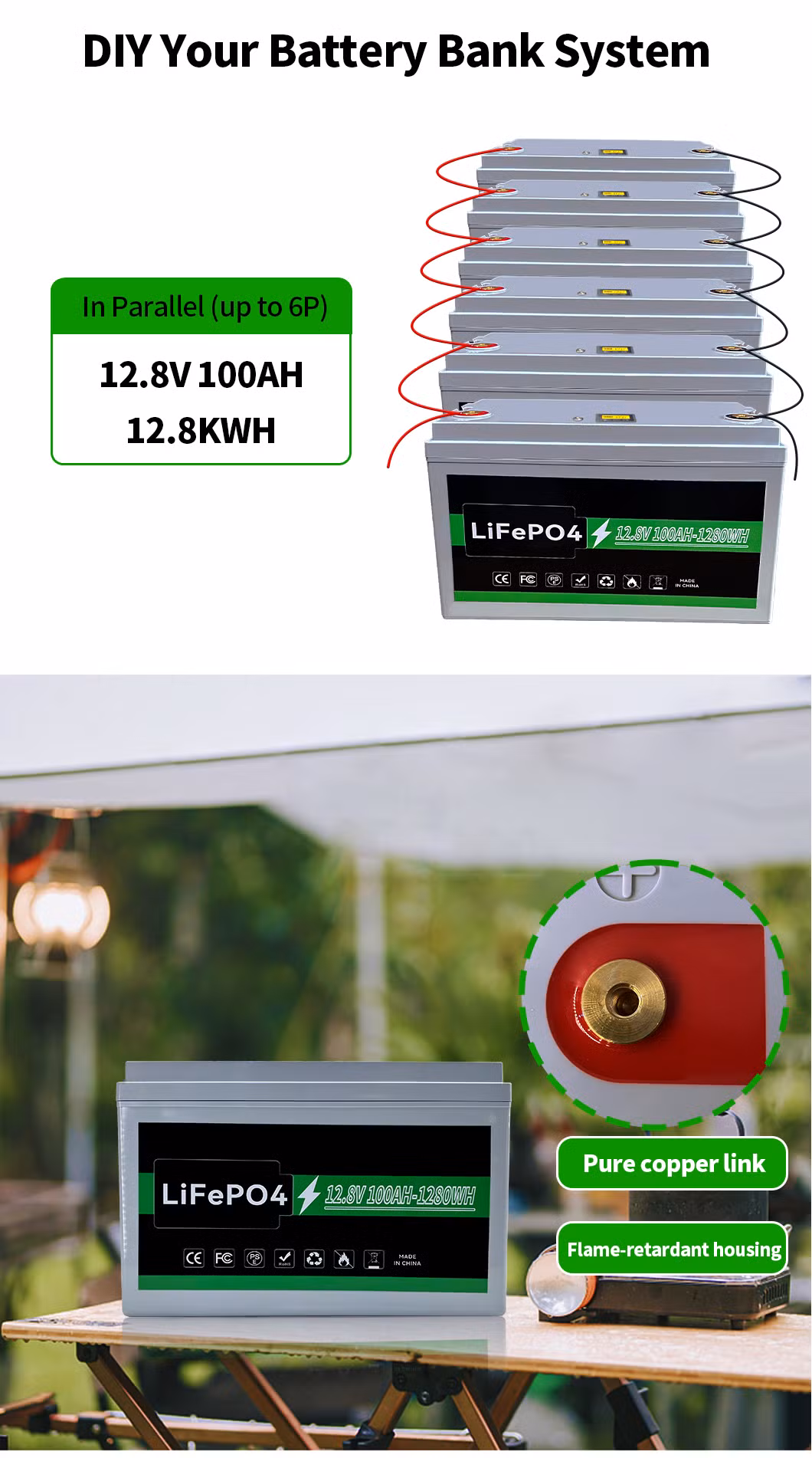 12.8V 100ah Lithium Ion Solar Panel Battery Energy Storage Li-ion Battery Car Rechargeable Lithium Battery