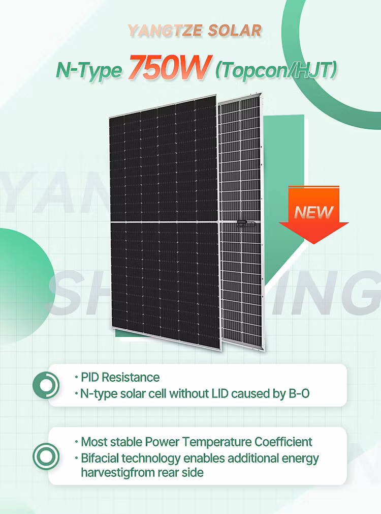 750W Commercial PV Solar Panel N-Type with Bifacial and Half Cell Topcon Type for Enhanced Efficiency