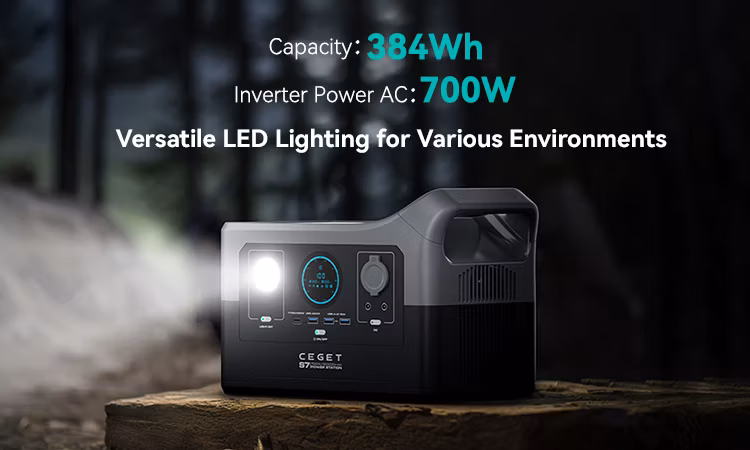 Ceget S7 Portable Power Station 700W 384wh 1.8hrs Fast Charging Solar Generator for Outdoor Camping/Rvs/Home Use