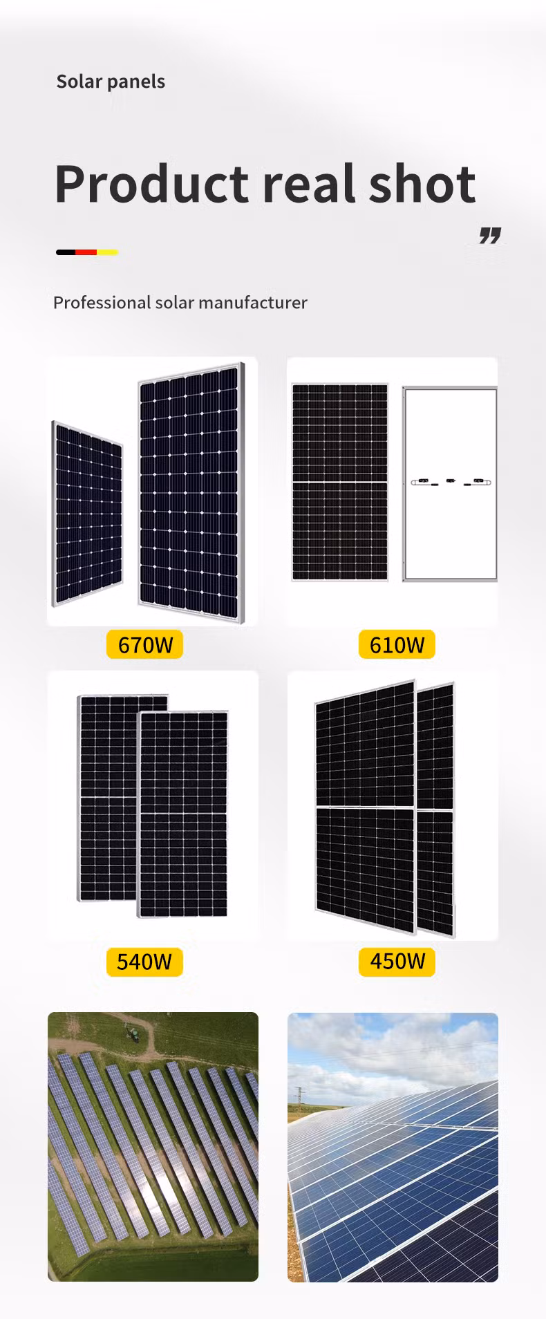 Discount Price Solar Panel Mounting System 400 Watt Single Solar Panel Double Sided Glass Solar Panels