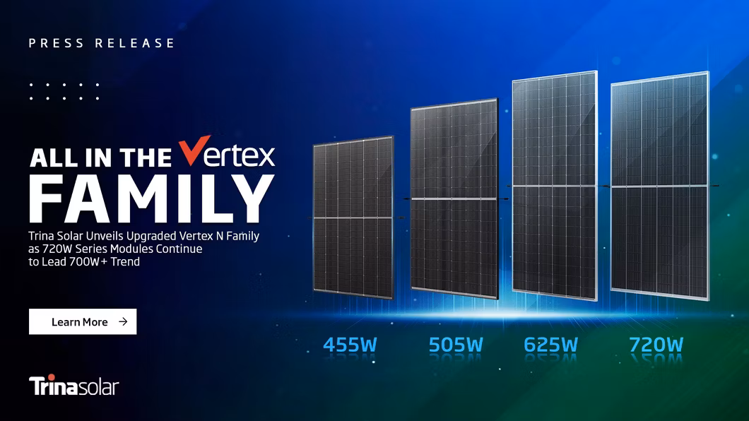 A Grade Trina Solar Panel Tsm-Neg20c. 20 Series 600-720W Bifacial N-Type Monocrystalline Silicon PV Solar Panel High Quality Complete New Solar Panel
