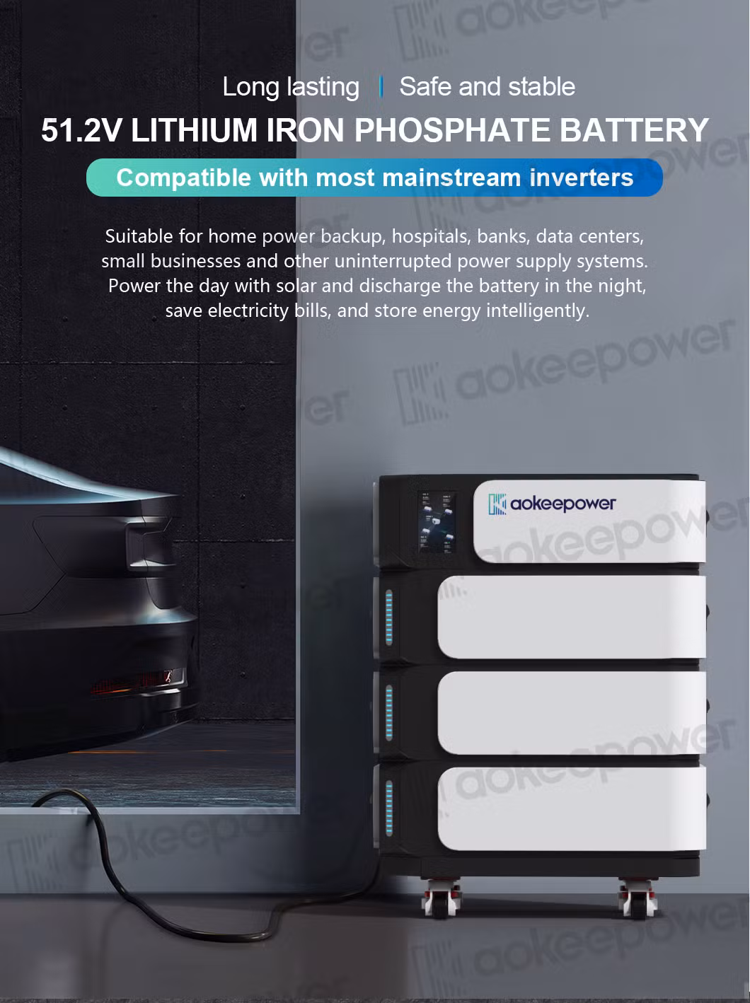 Aokeepower Energy Storage System Ess Household Energy Storage System 5kw Inverter Residential Solar Power Panels LiFePO4 5kwh Energy Storage Battery
