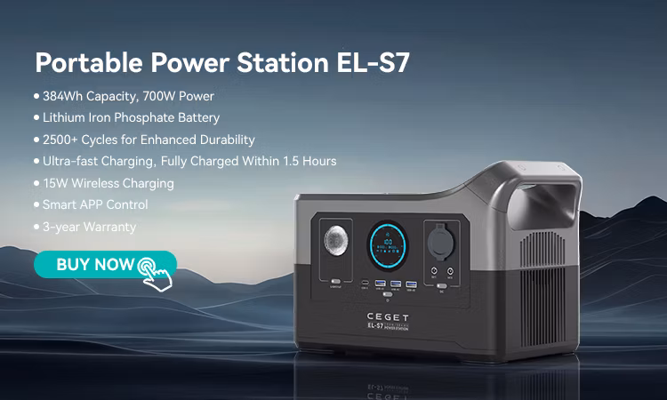 Ceget S7 Portable Power Station 700W 384wh 1.8hrs Fast Charging Solar Generator for Outdoor Camping/Rvs/Home Use