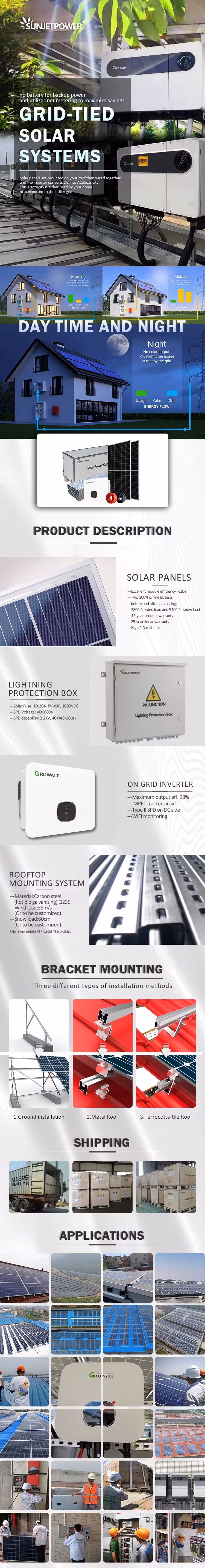 Solar Power PV Inverter System Home 1kw 2kw 3kw 5kw 6kw 8kw 10kw 11kw Grid Solar Energy System