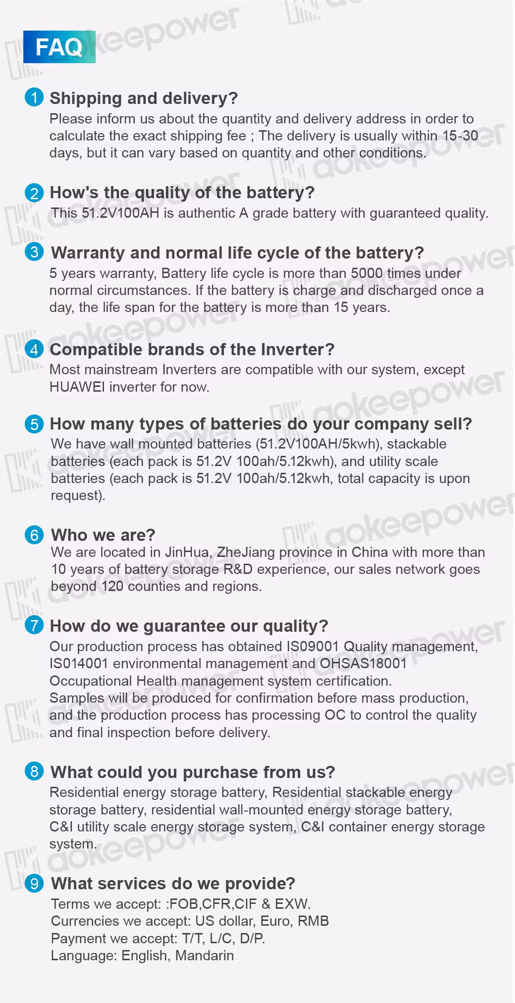 Aokeepower Energy Storage System Ess Household Energy Storage System 5kw Inverter Residential Solar Power Panels LiFePO4 5kwh Energy Storage Battery