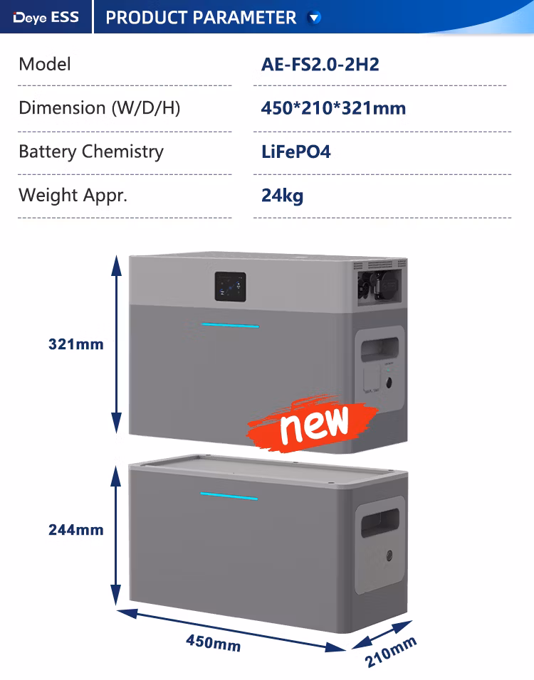 Deye Ess Ae-Fs2.0-2h2 New Design Best Home LiFePO4 Lithium Battery Energy Storage for Solar Panels