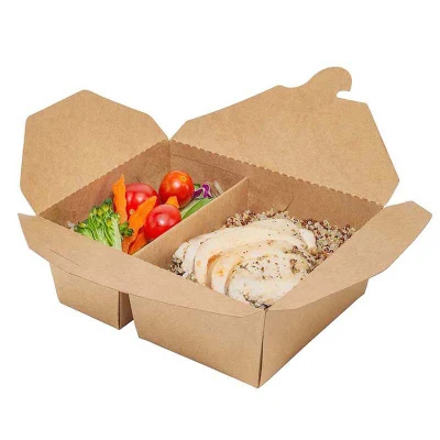 1350 Caja de Embalaje de papel Kraft fruta de caja de postre Bento dividida Personalización de la caja de almuerzo de papel desechable para ensalada