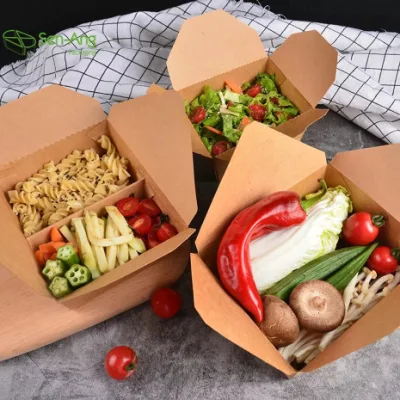 Cajas Deli al por mayor papel Kraft marrón Embalaje de alimentos Takeaway Kraft Cajas de papel para almuerzos Embalaje de papel de calidad alimentaria en China