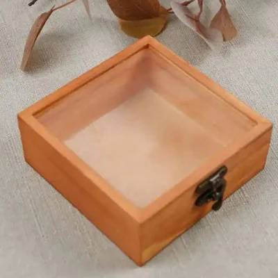 Caja de regalo pequeña con tapa de cristal para joyería té de madera Caja