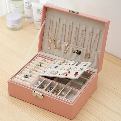 Nueva caja de bisutería de doble capa Multi-function Jewellry anillo Collar de pulsera almacenamiento Caja Joyero de gran volumen Caja de regalo