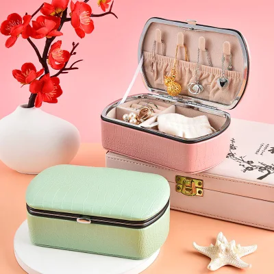 Alta calidad pequeña y elegante Caja de Joyas de Cuero PU Custom Travel Reloj anillo de almacenamiento personalizado Mayoristas para cajas de joyas
