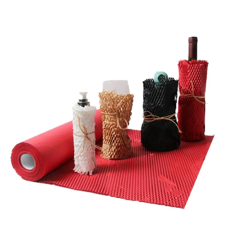 Eco Friendly Recyclable Packaging Materials 70GSM 80GSM White Black Brown Wrapping Roll Kraft Honeycomb Paper.