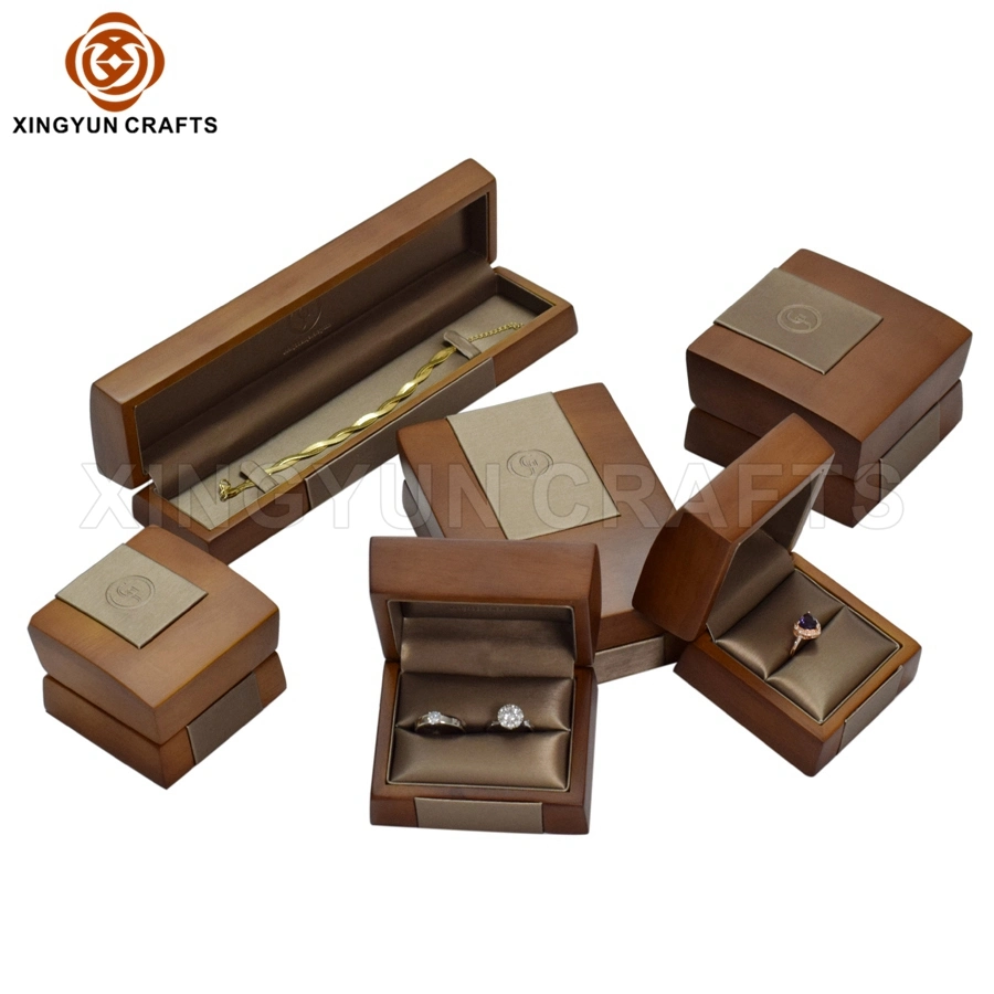 Luxury Walnut Handmade Custom Logo Ring Earring Pendant Jewelry Packaging Set Box with Velvet Insert Pad