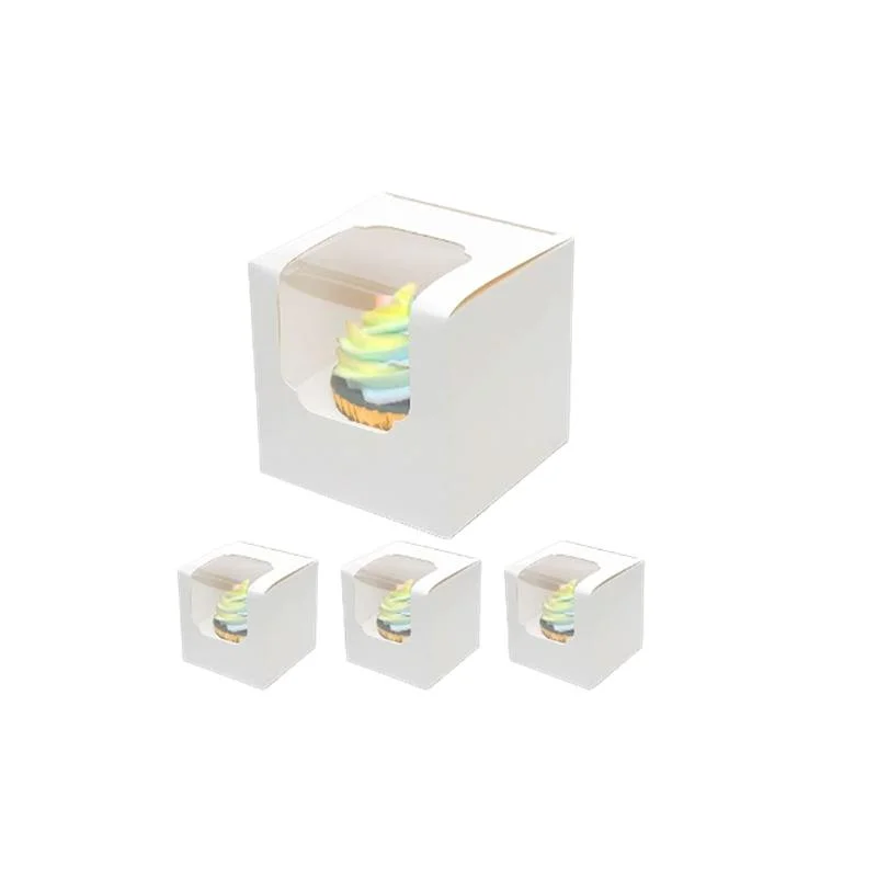 White Baking Box, Window Cake Box for One Cup