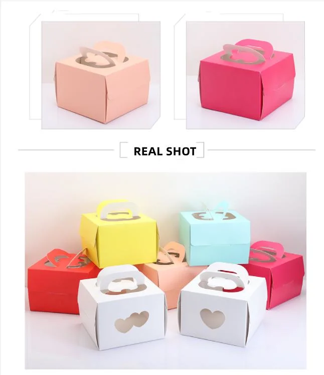 Custom Bulk Food Grade Bakery Packaging Folding Kraft Paper Birthday Dessert Cookie Cake Box with Handle