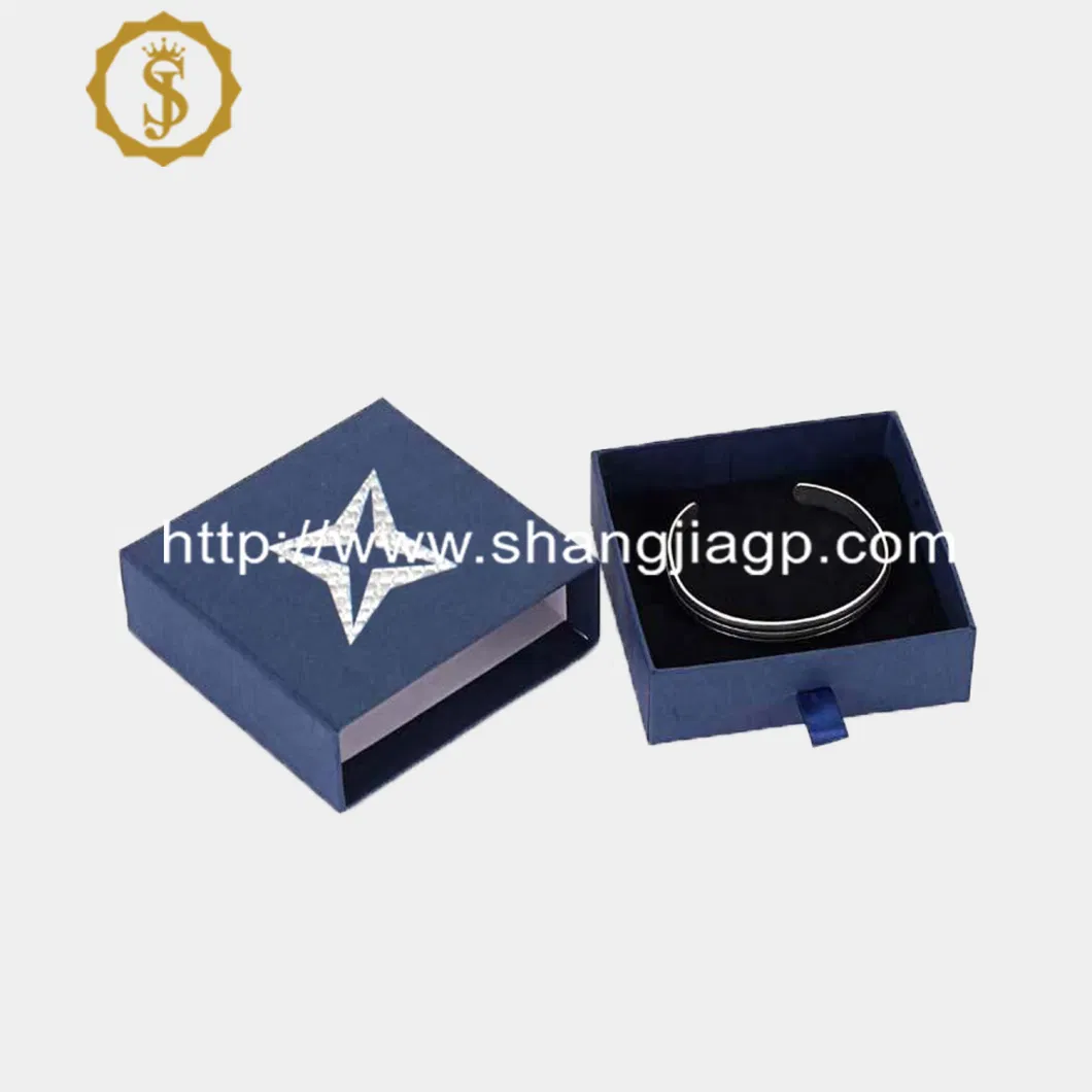 Luxury Unique Wholesale Custom Blue Drawer Cardboard Gift Packaging Necklace Earring Velvet Paper Jewelry Boxes with Logo