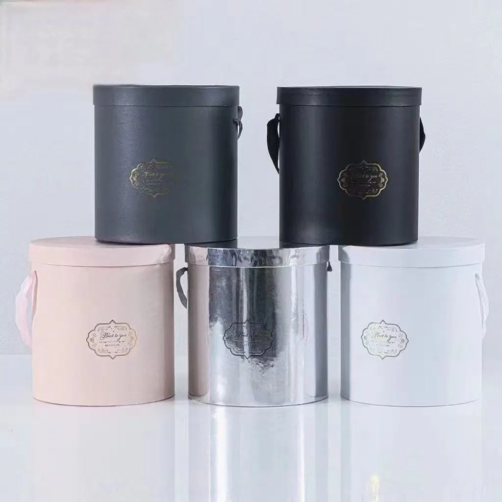 Wholesale Large Size Cylinder Packing Box Valentine Flowers Packaging Gift Box with Hot Stamping Printing