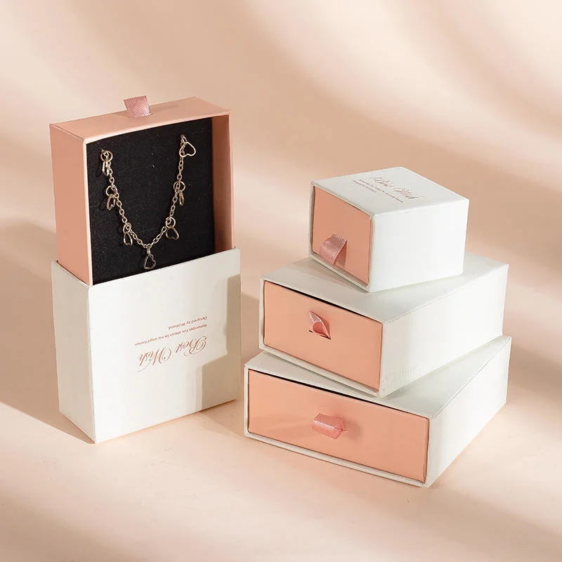 Eco Friendly Custom Logo and Size Rigid Paper Small Drawer Box Jewelry Packaging Pull out Sleeve Sliding Gift Drawer Box