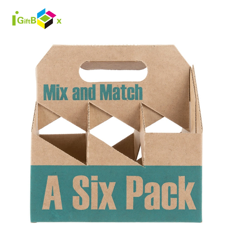 Six Pack Carton Divider Custom 4 Foldable Paper Glass Carrier Bottle Wine Gift Corrugated Cardboard 6 Beer Corrugated Handle Paper Box