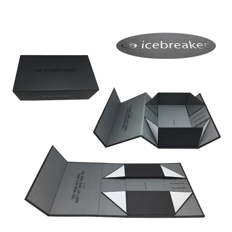 Custom Logo Personalized Foldable Cardboard Folding Black Paper Packaging Luxury Gift Box