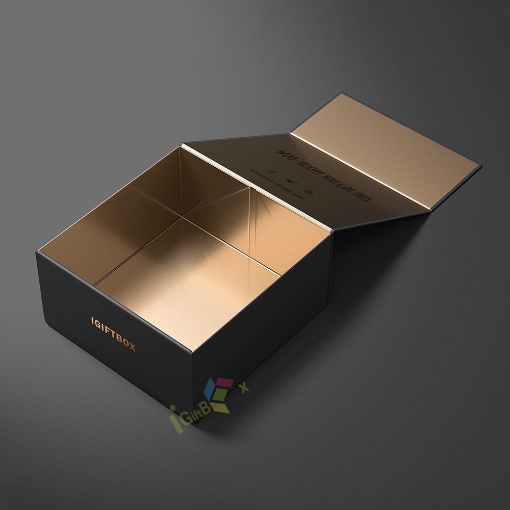 Custom Logo Personalized Foldable Cardboard Folding Black Paper Packaging Luxury Gift Box