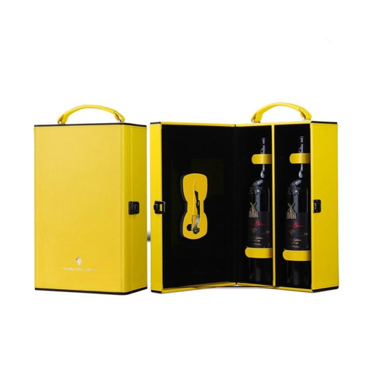 Premium Diamonds Decorate Leather Double Bottle Wine High-End Gift Carrier Box