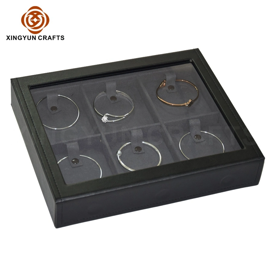2022 New Personalized Wooden Jewelry Packaging Box Black Leather Bracelet Watch Display Box