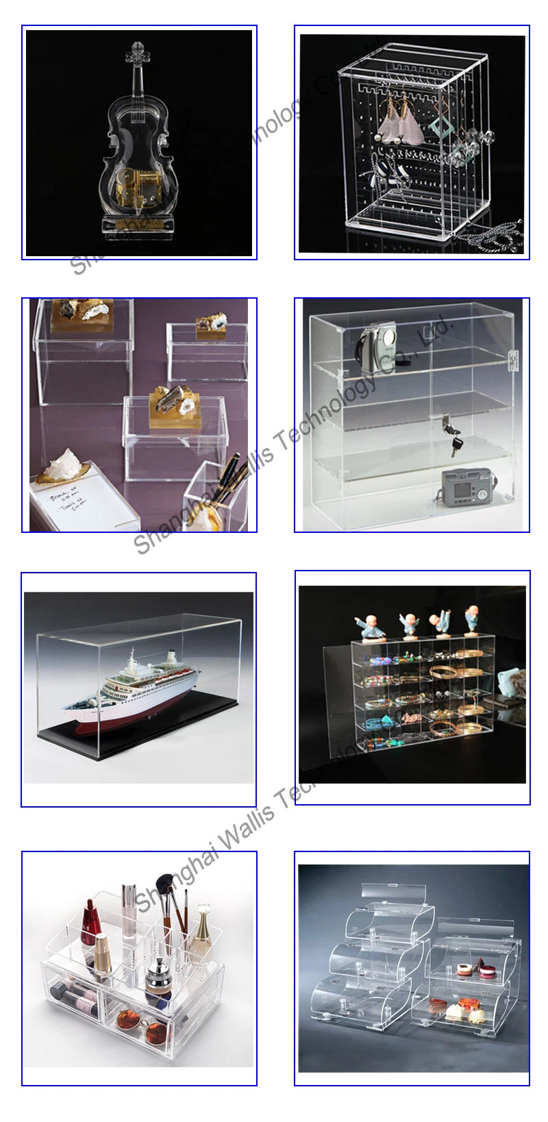 Small Square Clear Crystal Perspex Boxes Acrylic Gift Box with Hingled Lids