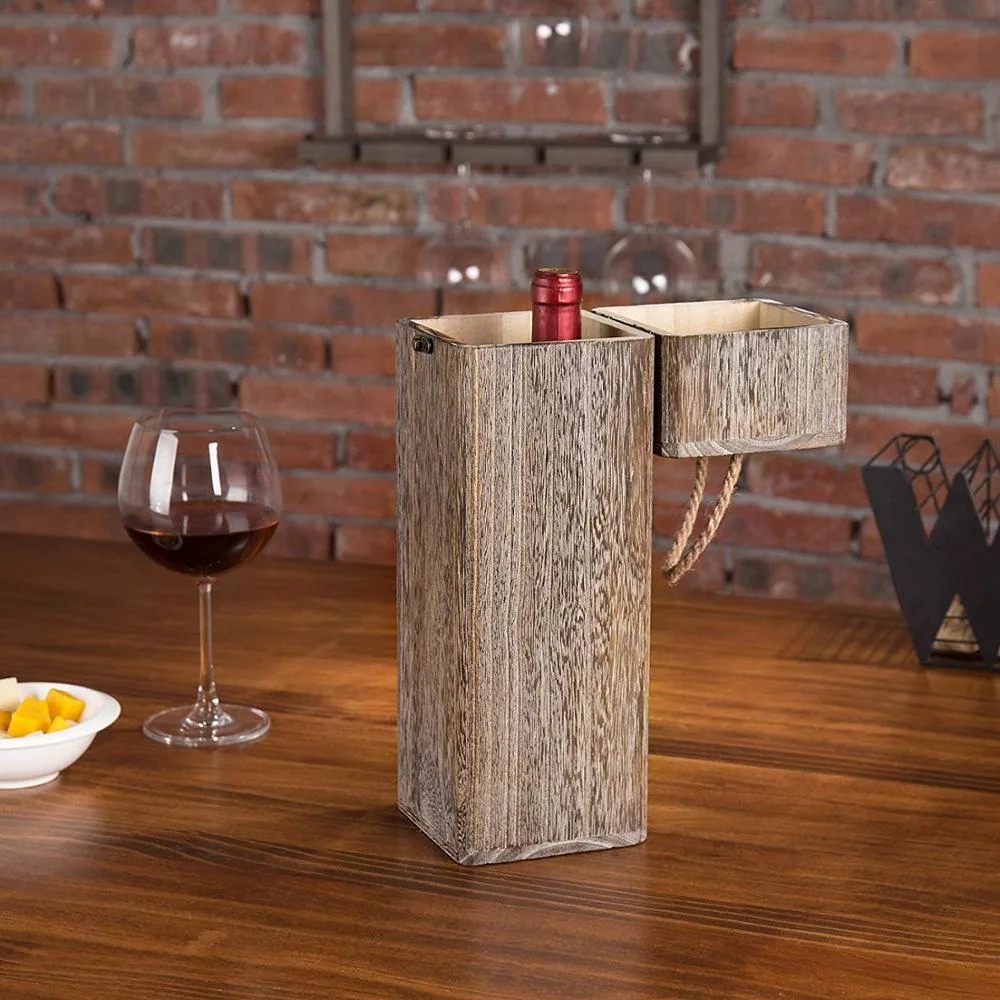 Customization Wood/Wooden Gift Box with Rope Handle for Red Wine Packing/Storage