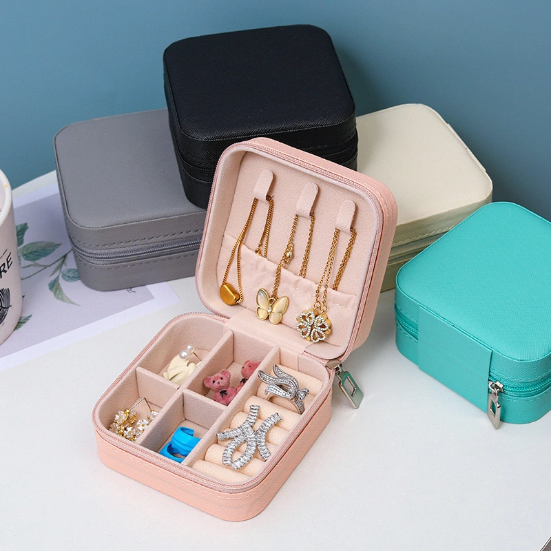 Jewelry Zipper Box Luxurious Boxes Jewelry Zipper Travel Case Simple PU Leather Earrings Jewellery Storage