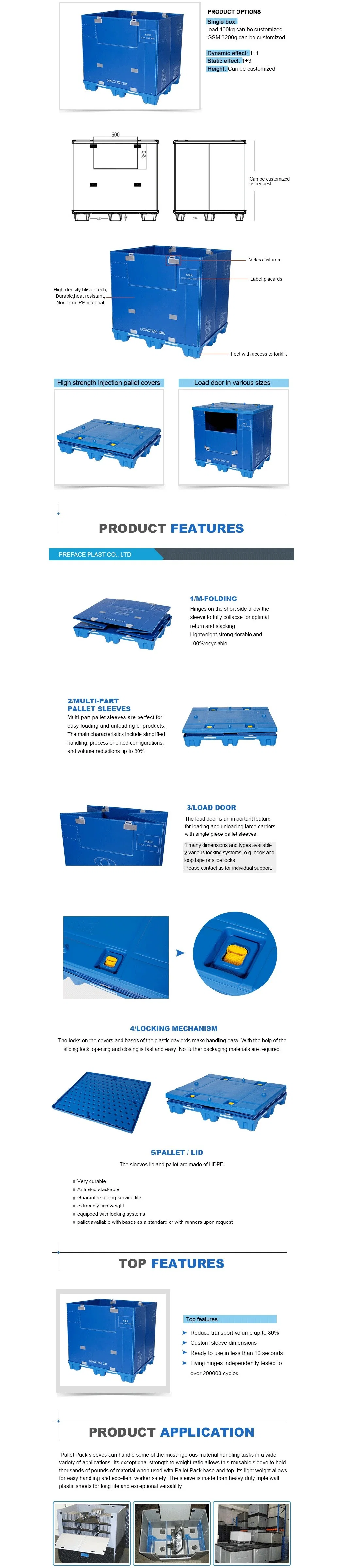 2070*1150 Hot Selling Export Customized Durable Foldable Large Plastic Storage Pallet Logistic Coaming Gaylord Lid Box for Custom Soap Sleeve Packaging