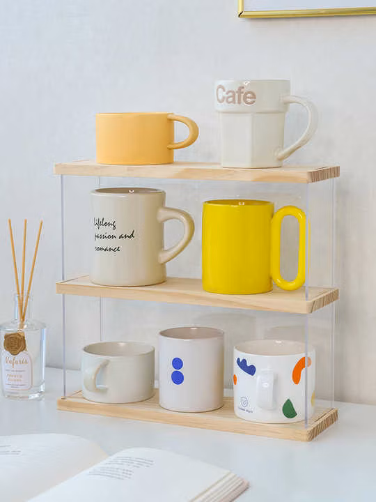 Solid Wood Acrylic Household Desktop Cup Shelf Storage Box