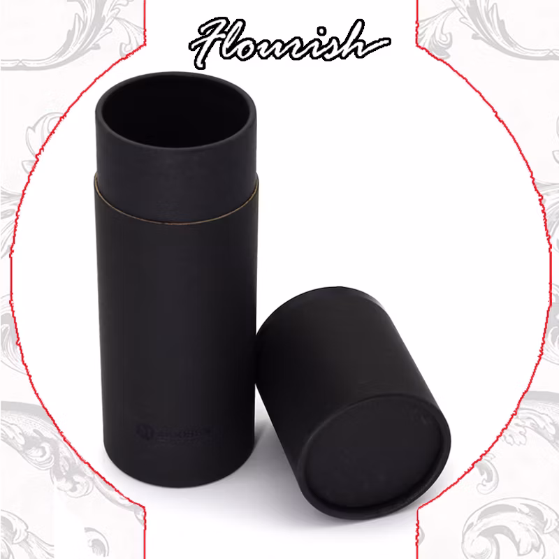 Custom Logo Stamping Lid and Base Type Black Cardboard Tube Box for Tea Gift Packaging