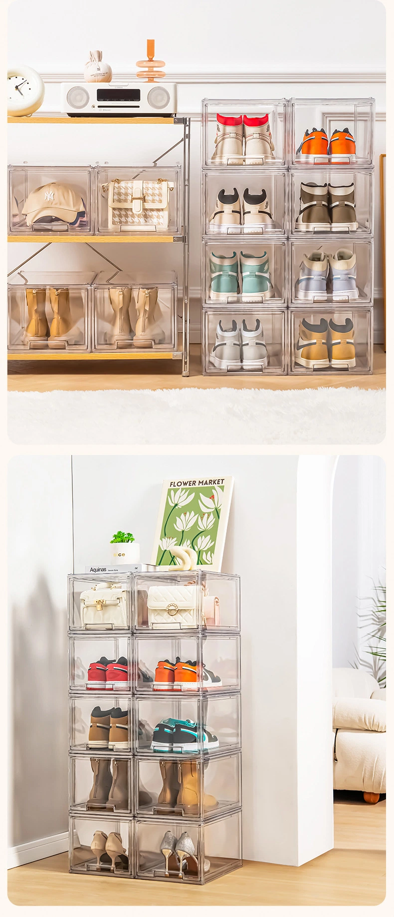 Assembling Fully Transparent Drawers Shoe Boxes Folding Storage Household Dustproof Display Racks