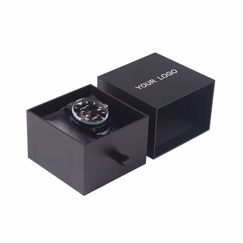 Custom High Grade Withdrawal Type Paper Watch Box, Customs Size Drawer Box Black Luxury Packaging Custom Jewelry Watch Gift Packaging Box